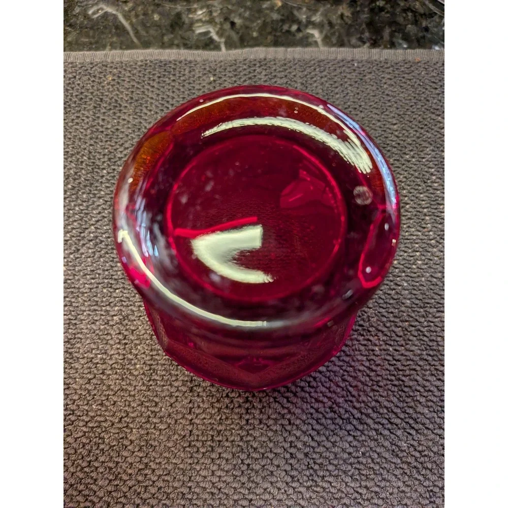 Vintage Ruby Red Glass Tumblers Honeycomb‎ Textured Juice Glasses Set of 2